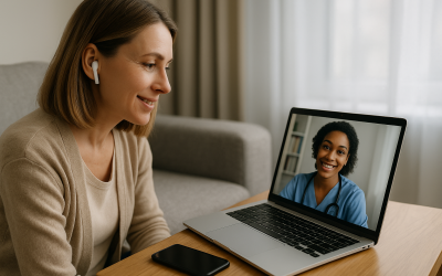 Doctor on a secure video telehealth consultation